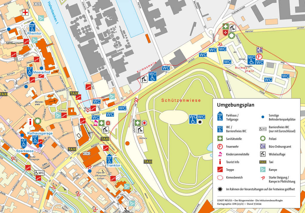 Umgebungsplan der Innenstadt mit Kirmesbereich und Schützenwiese