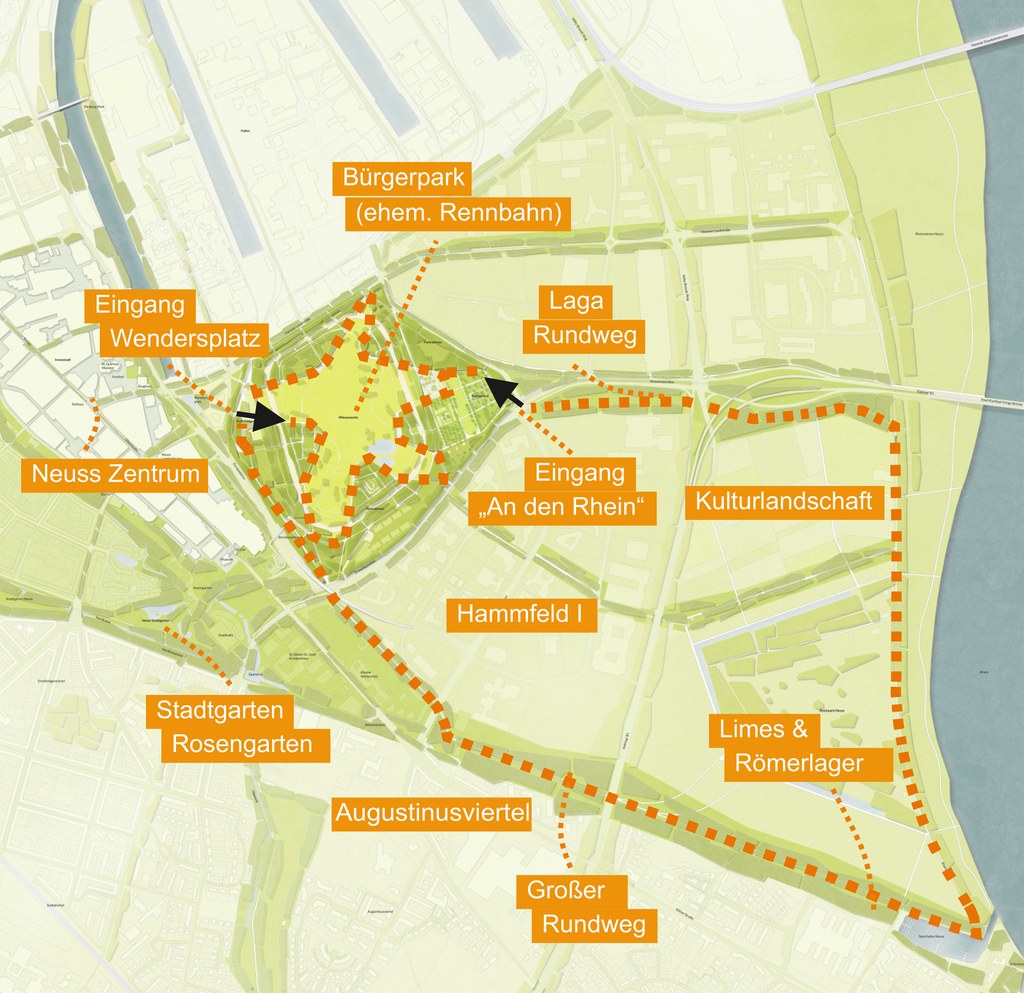 Plan des Siegerentwurfs und seiner Lage im Stadtgebiet.