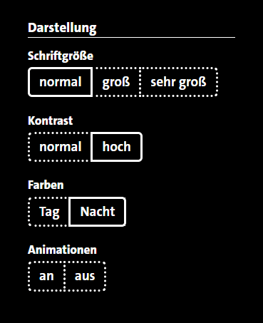 Beispiel für die Darstellung: Farben - Nacht - schwarzer Hintergrund mit weißer Schrift.