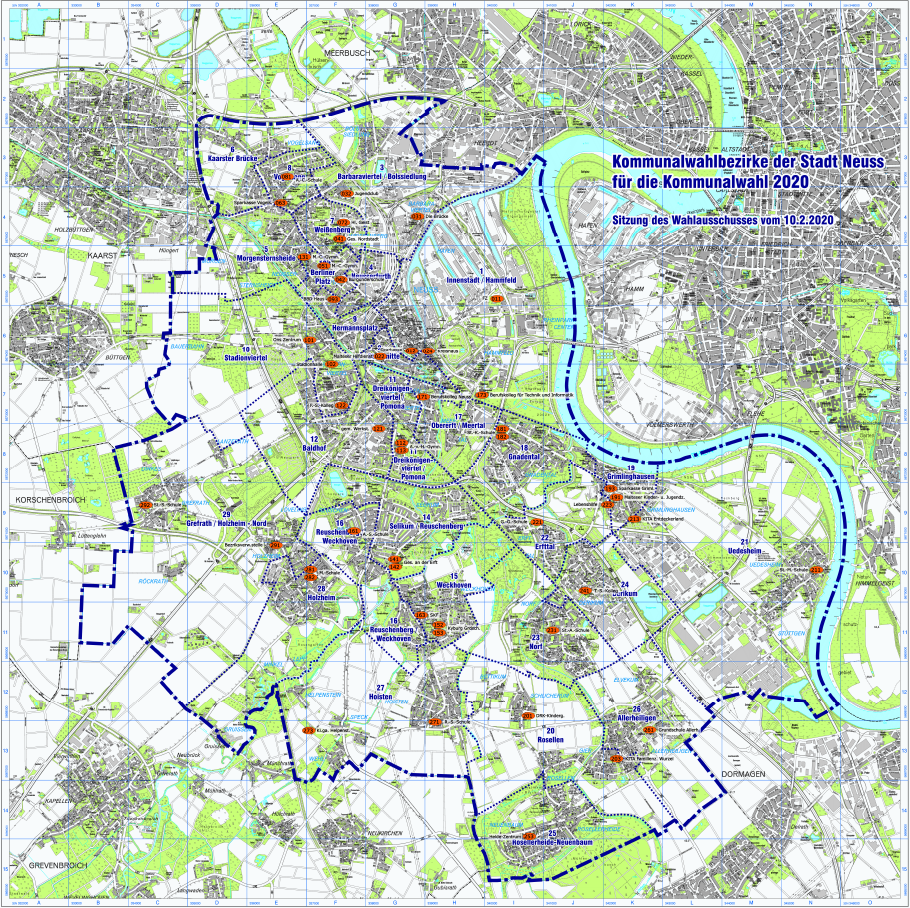 Amtliches Stadtplanwerk Stadt Neuss. Herausgeber: Liegenschaften und Vermessung Neuss  in Zusammenarbeit mit dem Wahlamt der Stadt  Neuss (Amt  32)